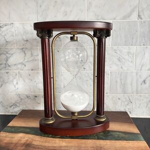 Vintage Bombay Mahogany Wood and Brass Hourglass